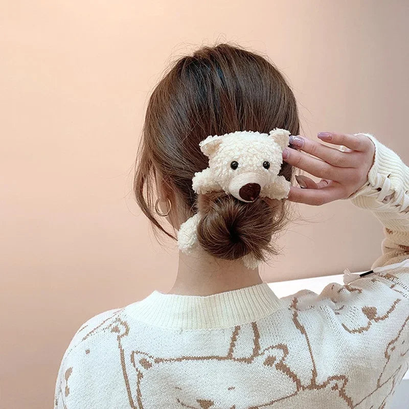 Korean Plush Ponytail Headband Elastic Hair Ring Headwear Cute Cartoon Animal Rubber Hair Bands Ties for Girls Kids Accessories
