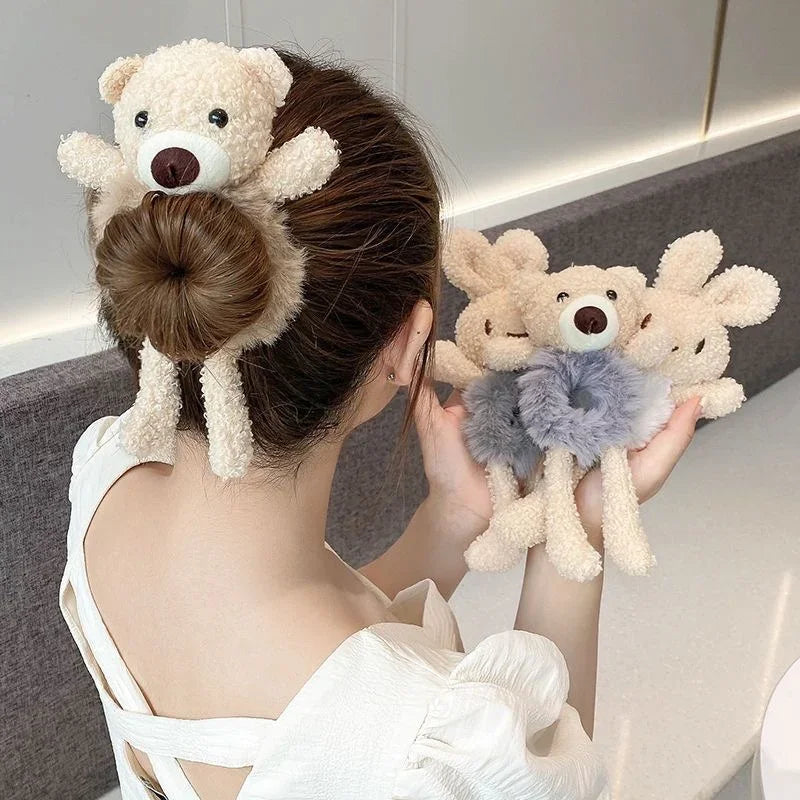 Korean Plush Ponytail Headband Elastic Hair Ring Headwear Cute Cartoon Animal Rubber Hair Bands Ties for Girls Kids Accessories